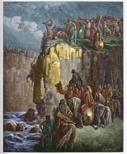 A Baal prófétáinak lemészárlása – Illés próféta a Baal papjait készíti – Gustave Dore (1832-1883) „Biblia illustree”-be vésve – Metszet a „Dore Bibliából”” alkotó: Gustave Dore