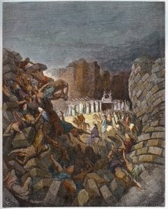 Jerikó falainak leomlása - Jerikó falainak leomlása - - Gravírozás Gustave Dore (1832-1883) "" The Bible illustree"-be - Metszet a "" The Dore Bible-ből"" alkotó: Gustave Dore
