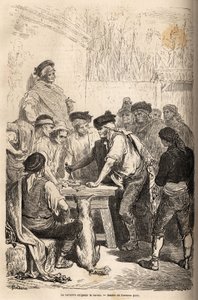 A baratót követelő navaja baratero fegyvere, tiszteletdíj, amit a titkos játékok mennyiségére ró ki. Gustave Dore (1832-1883) rajza 1862-es spanyolországi utazásának illusztrálására Ch. Davillier. Metszet a „” Le tour du monde” nyelven”, szerk alkotó: Gustave Dore