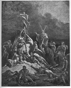 A réz kígyó - „” A réz kígyó”” - Exodus könyve (nahash), Mózes botjának kígyóvá alakítása - Mózes és a réz kígyó - - Gustave Dore „A Biblia illusztrációja” vésése ( 1832-1883) - Metszet a „” The Dore Bi-ből alkotó: Gustave Dore