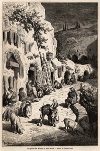 Cigányok barlangjai (földalatti házai) Sacro Monte-ban, Granadában. Gustave Dore (1832-1883) rajza 1862-es spanyolországi utazásának illusztrálására Ch.Davillier kíséretében. Gravírozás a „Le tour du monde”-ban, szerkesztette Edouard Charton alkotó: Gustave Dore