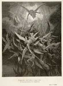 Az angyalok bukása, jelenet az Elveszett paradicsomból, John Milton (1608-1674), illusztráció: Gustave Dore