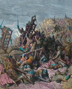 Ptolemais ostroma a harmadik keresztes hadjárat során 1189 - Gustave Dore metszete Joseph-Francois Michaud A keresztes hadjáratok történetéből - Le siege de Saint Jean d