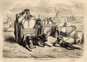 A Csatorna tinájai, ezek a hatalmas cserépkorsók használata felváltja a hordóhasználatot és használatuk nagyon régi. Gustave Dore (1832-1883) illusztrátor és báró Ch. metszete a spanyolországi utazás szemléltetésére. Davillier reaktor, 1862-ben jelent meg alkotó: Gustave Dore