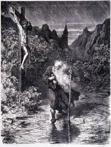 A vándor zsidó elhalad egy kálvária közelében – Gustave Doré, a Festői Áruház Könyvesboltja „A vándor zsidó legendája” című művében alkotó: Gustave Dore
