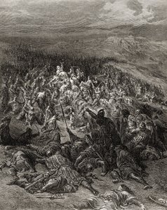 Kétszáz lovag megtámad húszezer szaracént, a „Bibliotheque des Croisades” illusztrációja, J-F. Michaud, 1877 alkotó: Gustave Dore
