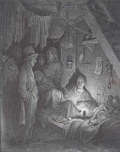Viktoriánus ópiumfüstölő barlang Londonban alkotó: Gustave Dore