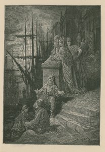 Waterman családja egy lépcsőn a Temze mellett alkotó: Gustave Dore