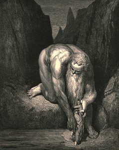Mégis a mélységbe, az a Lucifer Júdásszal mélyen elnyel minket, könnyedén elhelyezett minket, 1890. alkotó: Gustave Dore