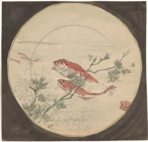 Tervezés egy felirathoz, amelyen vörös hal úszik fel alkotó: Gustave Fraipont (signed by artist)