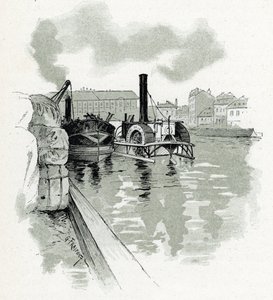 Hajók kikötése a párizsi La Villette kikötőjében (Csónakok La Villette kikötőjében, Párizs) Gustave Fraipont (1849-1923) rajza Saint-Juirs „La seine a travers Paris” című művéből alkotó: Gustave Fraipont