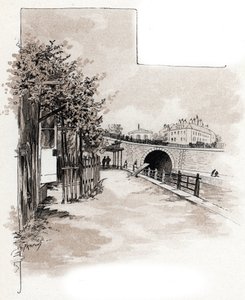 Vámhivatal a quai de Valmy-n, Saint-Martin csatorna, Párizs Gustave Fraipont (1849-1923) rajza Saint-Juirs „La seine a travers Paris” című művéből merít