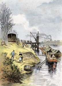 Dockerek almát töltenek az autókban a quai de Bercy-n, Párizs Gustave Fraipont (1849-1923) rajza Saint-Juirs „La seine a travers Paris” című művéből merít alkotó: Gustave Fraipont