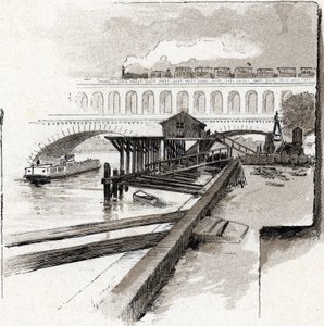 Le viaduct du point du Jour, Boulogne-Billancourt (Kilátás a Point du jour kerület viadukt hídjára, Boulogne Billancourt) Gustave Fraipont (1849-1923) rajza Saint-Juirs-ból alkotó: Gustave Fraipont