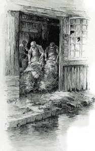 Megissiers de la rue des gobelins Párizsban (Tímárok bőrrel és állatbőrökkel dolgoznak a rue des Gobelins-en, Párizs) Gustave Frainpont (1849-1923) rajza Saint-Juirs „La seine a travers Paris” című művéből merít alkotó: Gustave Fraipont