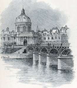 Kilátás az Institut de France-ra és a párizsi Pont des Arts hídra Gustave Fraipont (1849-1923) rajza Saint-Juirs „La seine a travers Paris” című művéből származik.