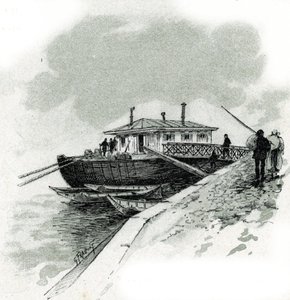 Kilátás a hajóról, ahol a kereskedők a Szajna támogatását fizették, hogy árukat importálhassanak, quai de Bercy a Paris (A hajó képe a quai de Bercyben, ahol a kereskedők fizették a támogatást, az áruimport adója, Párizs) Gustave Fraipont rajza ( 1849-1923 alkotó: Gustave Fraipont