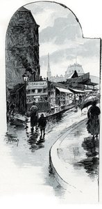 Brocanteurs nézet a párizsi rue de la bucherie sarkán (Használtcikk boltok a rue de la Bucherie-n, Párizs) Gustave Fraipont (1849-1923) rajza Saint-La seine a travers Paris-ból merít Juirs alkotó: Gustave Fraipont