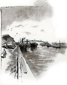 Kilátás a Canal de la Villette gyaloghídjára, Párizs (A Canal de la Villette gyaloghídja, Párizs) Gustave Fraipont (1849-1923) rajza Saint-Juirs „La seine a travers Paris” című művéből merít alkotó: Gustave Fraipont