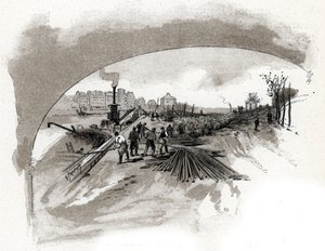 dechargement du fer sur le quai Saint Bernard a Paris (Vasbokrok a szajna partján a párizsi Saint-Bernard partján) Gustave Fraipont (1849-1923) rajza a „La seine a travers Paris”-ból merít. Saint-Juirs alkotó: Gustave Fraipont