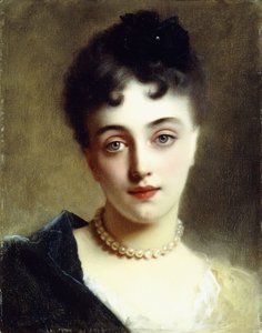 Egy elegáns hölgy gyöngyökkel, alkotó: Gustave Jacquet