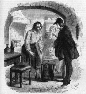 A költő, Francois Villon (1431-1463) egy üveg bort keres. Gustave Janet metszet
