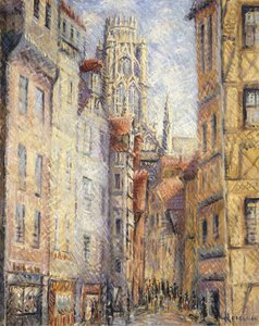 Rouen, egy utca a templom mellett; Rouen, utca a templommal, 1920 körül alkotó: Gustave Loiseau