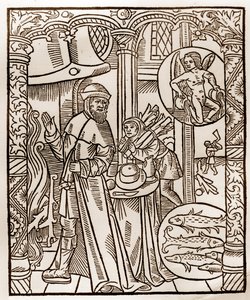 Pásztornaptár – A hónapok munkája – február – Guy Marchant (Guido Mercator) által Troyes-ban nyomtatott 1496-os könyvből fametszet – Fametszet a „” Le grand Calendrier et compost des shepherds”-ben”