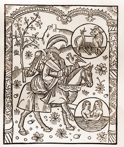 Pásztornaptár - A hónapok munkája - május - Fametszet a Guy Marchant (Guido Mercator) által Troyes-ban nyomtatott 1496-os könyvből - Fametszet a „Le grand Calendrier et compost des shepherds”-ben -