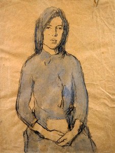 Lány, kezek az ölében pihennek (ceruza és akvarell papíron) alkotó: Gwen John