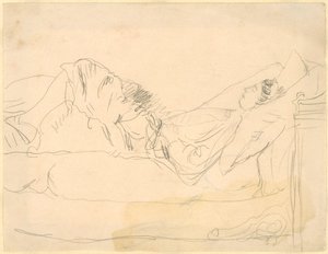 Lány fekszik az ágyon (ceruza papíron) alkotó: Gwen John