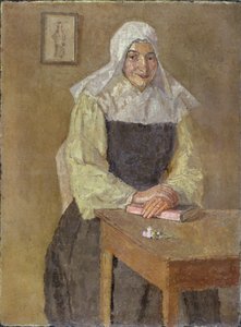 Mere Poussepin egy asztalnál ülve (olaj, vászon) alkotó: Gwen John