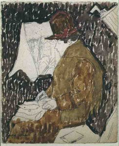 Egy nő profilja vasúti kocsiban (akvarell, papír) alkotó: Gwen John