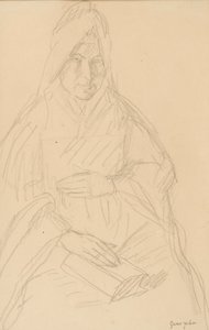 Egy asztalnál ülő Mere Poussepin dolgozószobája, 1915 körül alkotó: Gwen John