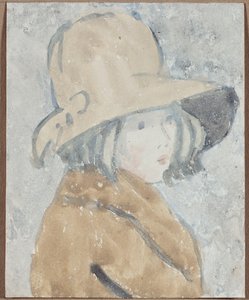 Tanulmány egy kislányról széles karimájú kalapban alkotó: Gwen John