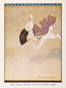 A fehér nyúl sietve jött vissza, Az óvoda Alice Csodaországban / újra elmesélte a gyerekszobának Irene Pearl; a képeket Gwynedd Hudson készítette