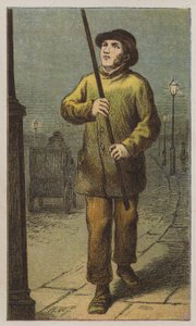 Lámpagyújtó (színes litho) alkotó: H.W. (after) Petherick