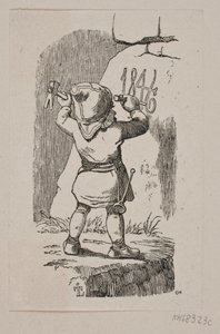 Egy goblin 1846-os évet vés egy sziklába alkotó: H. C. Henneberg