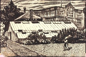 Cím nélkül (alak és épületek) alkotó: H. Lyman Sayen