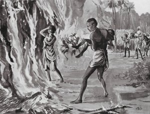 A falusiak felgyújtják magukat, hogy elkerüljék a Pindharit alkotó: H. M. (after) Burton