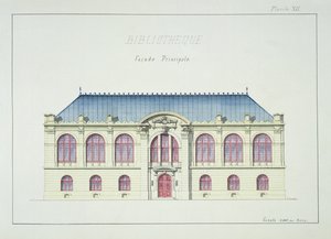 Könyvtár főhomlokzata, XII. tábla tervfóliáról, 1870 körül