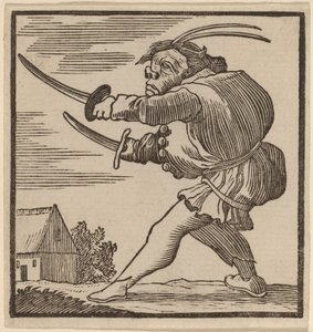 Púpos két karddal hadonászik alkotó: H. Numan after Jacques Callot