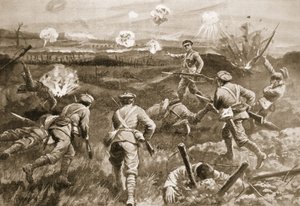 H. Wells őrmester a német drótakadályok felé vezet egy szakaszt, miután tisztje meghalt.