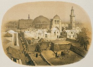A Szent Sír-templom Jeruzsálemben. Rézkarc Stelzner - Steinkopk J.F. Editore alkotó: H. Stelzner