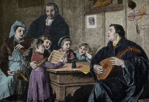 Luther Márton (1483-1546) családja körében (H Stelzner metszet) alkotó: H. Stelzner