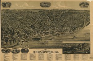 1889-es perspektivikus térkép Burlington városáról, Ia. LOC 75693230 alkotó: H. Wellge