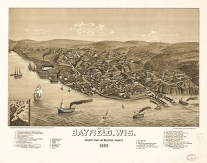 Bayfield, Wis., Bayfield megye székhelye madártávlatból 1886. LOC 75696703 alkotó: H. Wellge