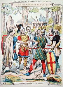 Esküt tevő gall harcosok, tankönyvek védőhüvelyéből, 19. század vége (színes litó) alkotó: H. and Louis R. Feist