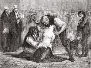 Madame de la Motte kínzása, Meyer-Heine metszete, Louis Blanc (1811-82) "Histoire de la Revolution Francaise" című művéből