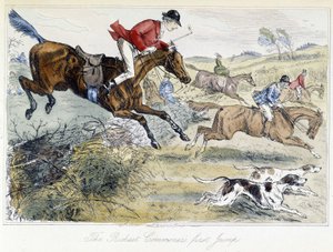 Vadászjelenet, angol rajzfilm a rókavadászatról, Thomas Scott „” kalandjaiból, vagy Hawbuck Grange”, illusztráció: H.K. Browne és W.T. Maud. alkotó: Hablot Knight Browne